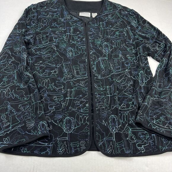 Chicos Travelers Cardigan Jacket Embroidered Boho Artsy Open Front Knit 1 MEDIUM - Picture 2 of 10